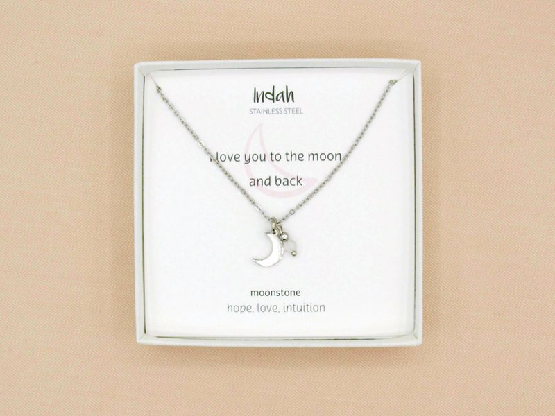 Ketting rock, maan en maansteen, zilver of goud stainless steel