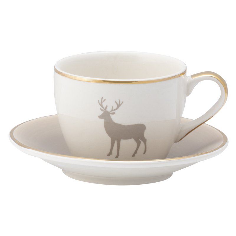 Cappuccinotasse mit Untertasse, Modell „Deer“ 18 Karat Gold, Desert Pearl