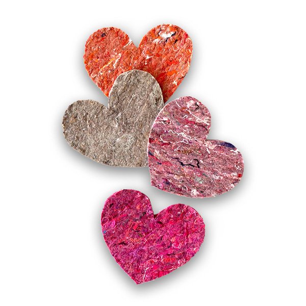 Untersetzer-Set mit 4 Herzen – recycelte Kleidung