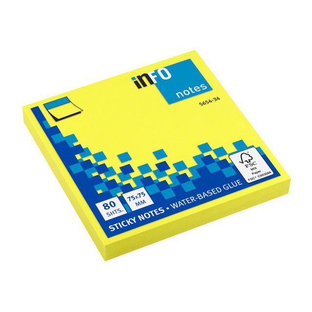 Info notes 75x75mm fel geel 80 blad