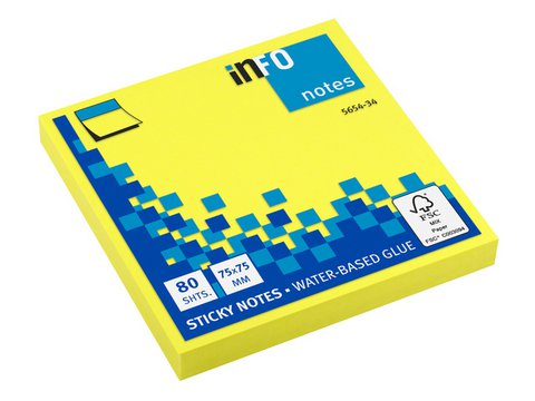 Info notes 75x75mm fel geel 80 blad