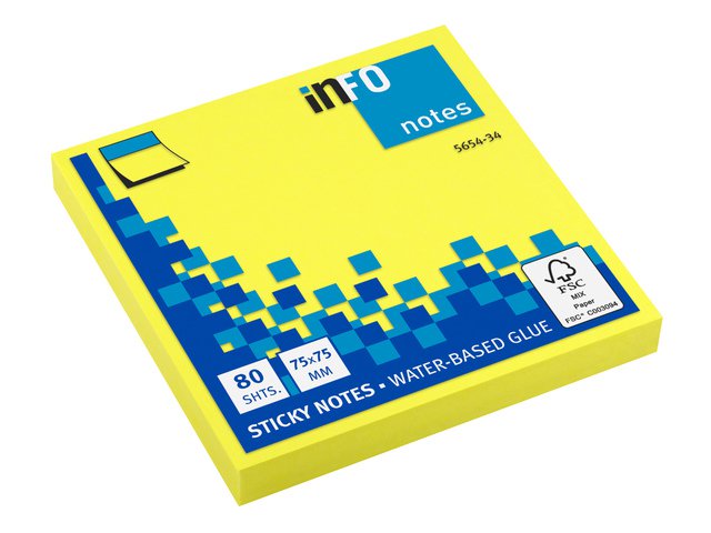 Info notes 75x75mm fel geel 80 blad