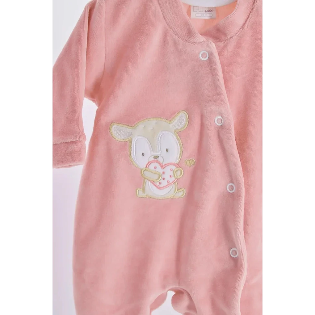 Baby broderet velour sovedragt, lille kanin
