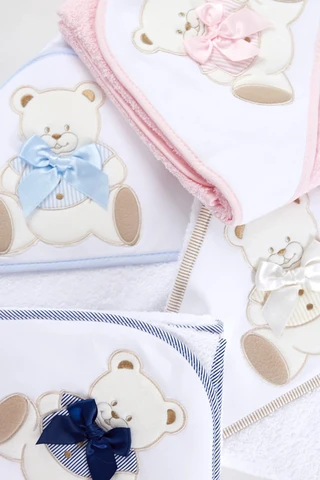 Baby Hooded Towel, Embroidered Bear