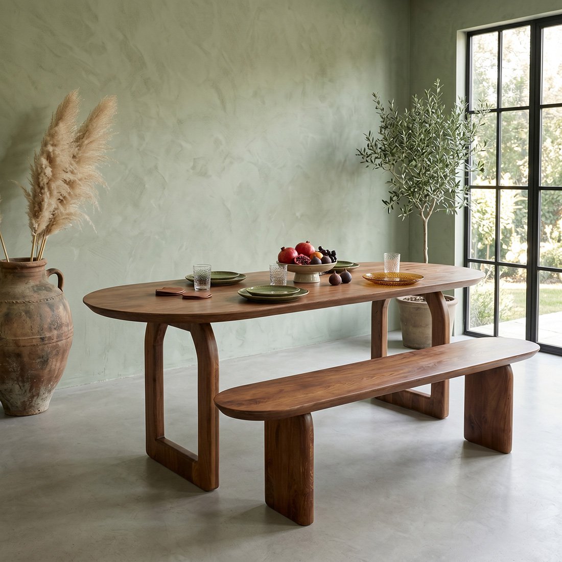 Bullnose mango wood dining table brown - open base