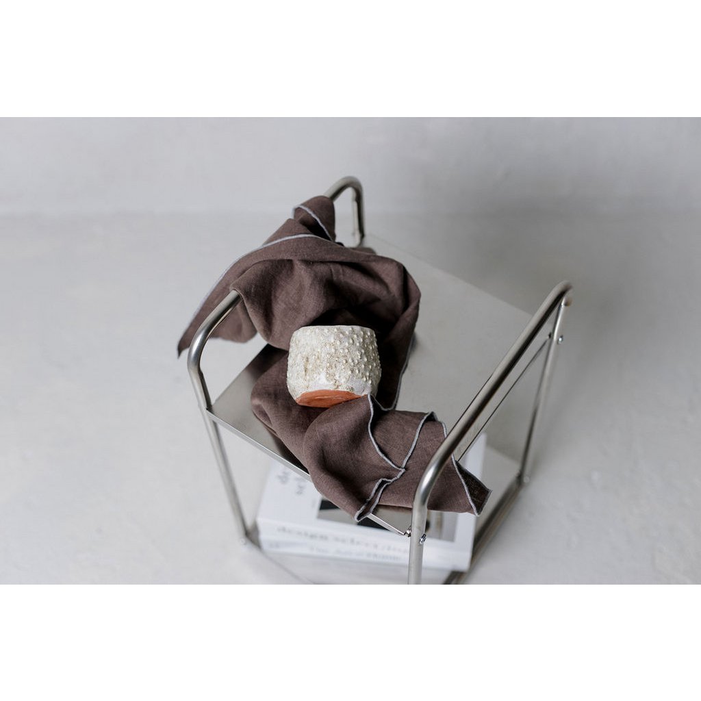 Tapa de cocina (paño de cocina) / Detalles de contraste de piedra y cacao marrón, 100% de lino