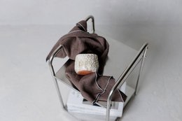 Tapa de cocina (paño de cocina) / Detalles de contraste de piedra y cacao marrón, 100% de lino