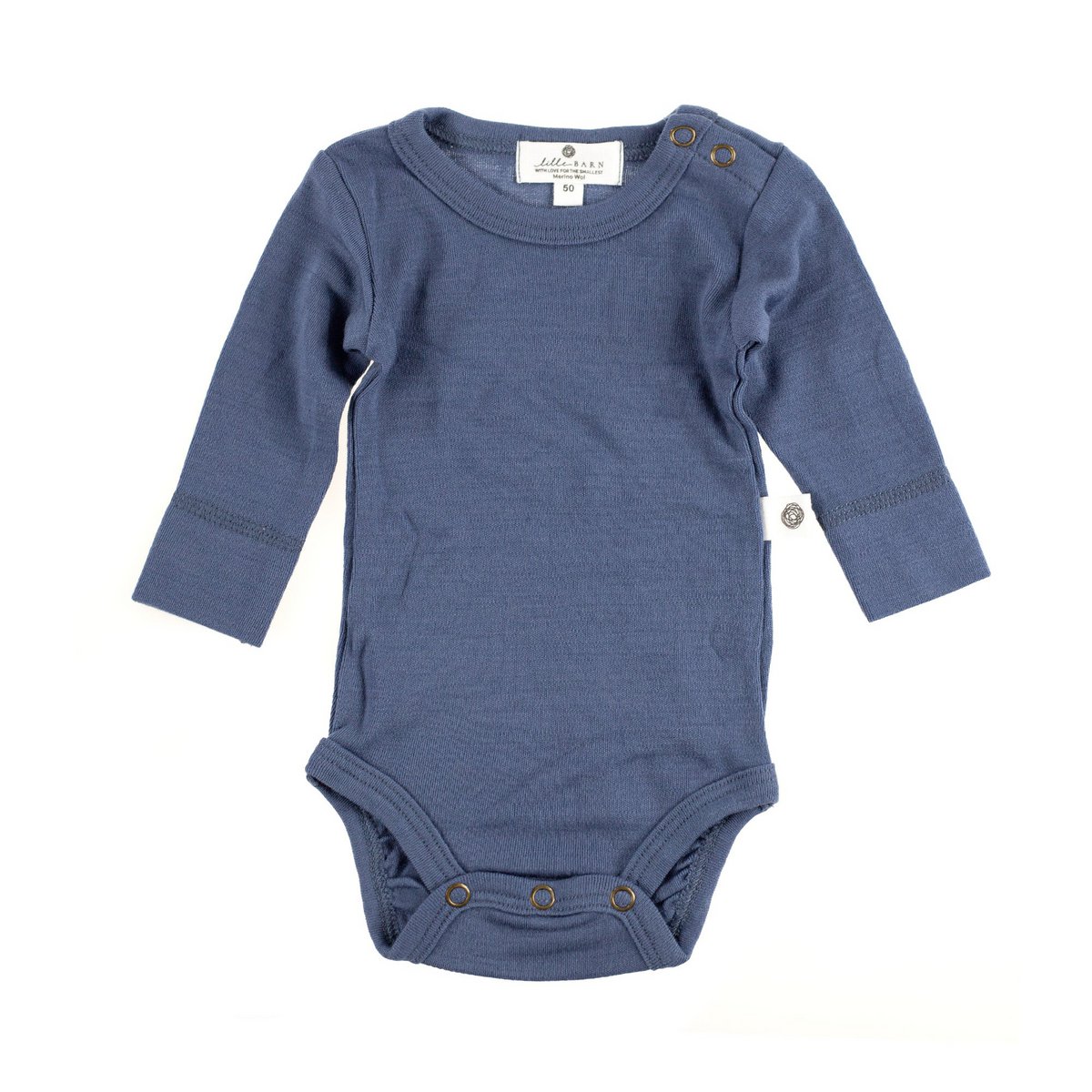 Langarm-Body aus Wolle – Merinowolle – Vintage Indigo