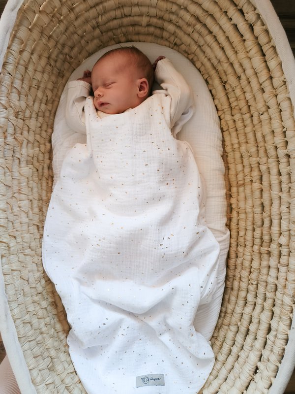 Sacco nanna in mussola biologica, certificato Oeko Tex | Sacco a pelo traspirante in cotone 100% | Coperta indossabile leggera per neonato | Regalo per la doccia per bambini