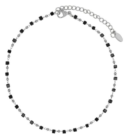 "Peggy" Edelstahl Fußketten, schwarze Elemente, 4er Pack