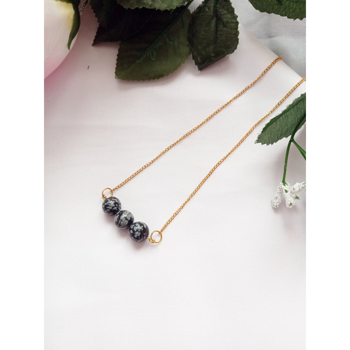Snowflake Obsidian Gul Guld Vermeil halskæde, Snowflake Obsidian Bar halskæde, Gemstone Bar halskæde, Pendant halskæde | af nlanlaVictory