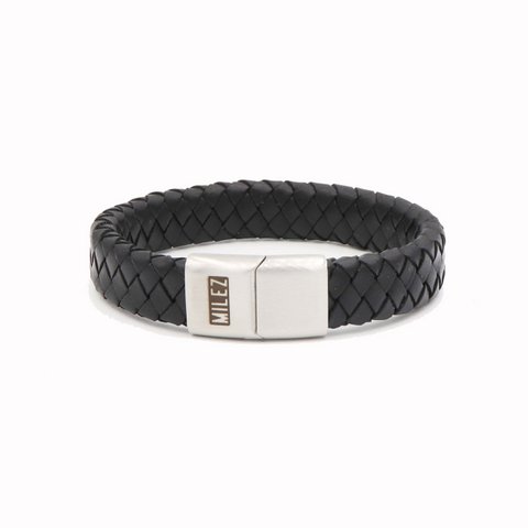 Leren heren armband zwart