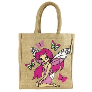 Domelo children's handbag vegan jute shoulder bag little girl handbag jute pocket depressed basket with pink fairy girl carrying bag sweet toddler children's pocket jute bag as a cool gift
