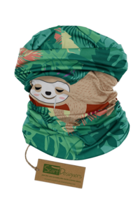 Bandana from recycled polyester with sloth pattern in green