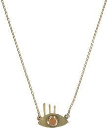 Gold-plated necklace with eye-shaped pendant and hand charm, limited edition, suitable for casual or formal wear.