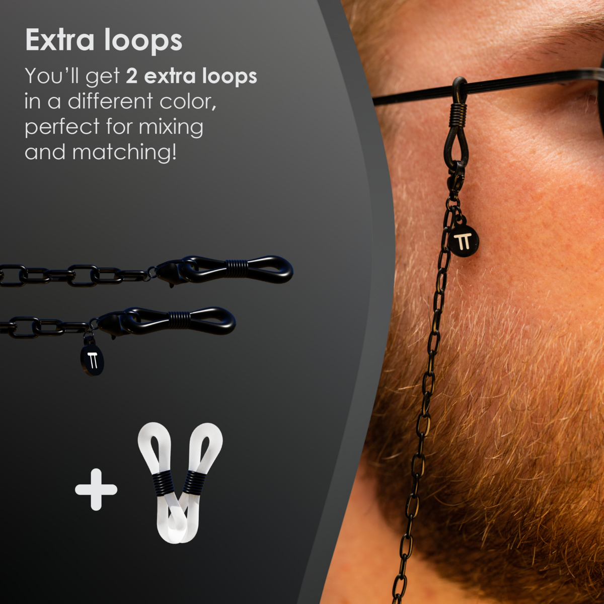 Glasses Cord Links Black — 100% Stainless Steel & Unisex Eyewear Cords for Women and Men — Glasses Chain with Extra Loops — Brillenkoord Brillenband Brillenkette Cordon de Lunettes Cordón Para Gafas