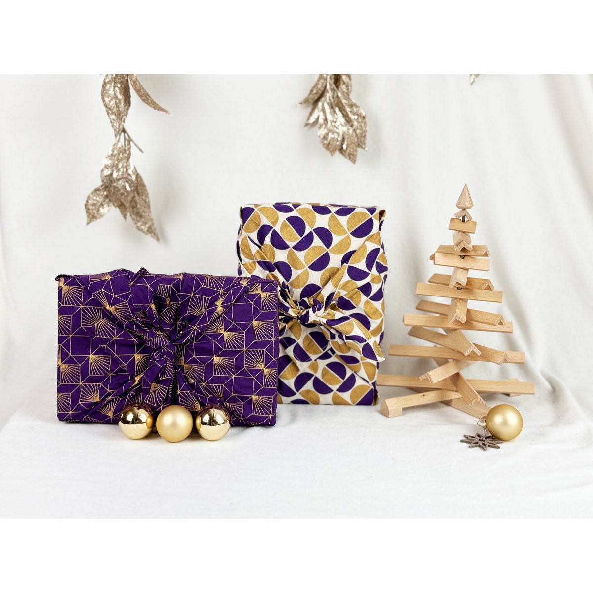 8-teiliges Paket Furoshiki – Pflaumendiamanten und Goldmonde