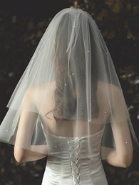 Elegante tweedelige bruidssluier met kleine parels