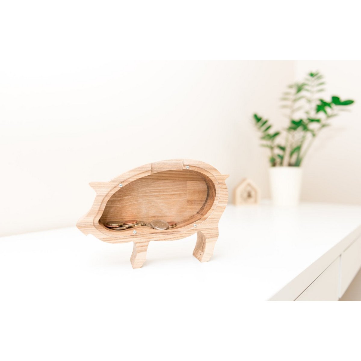 Stor sparegris, træpiggy bank, pengekasse, møntkasse