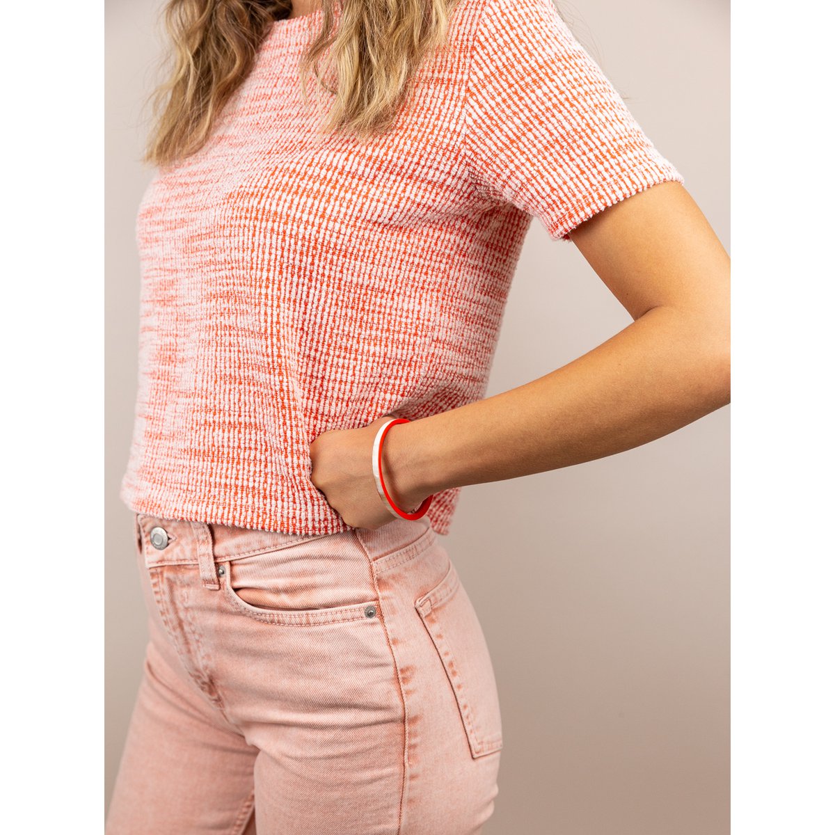 Bracelet bandeau en corne blonde et laque orange