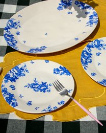 Serve Platter Vintage Flowers Blue