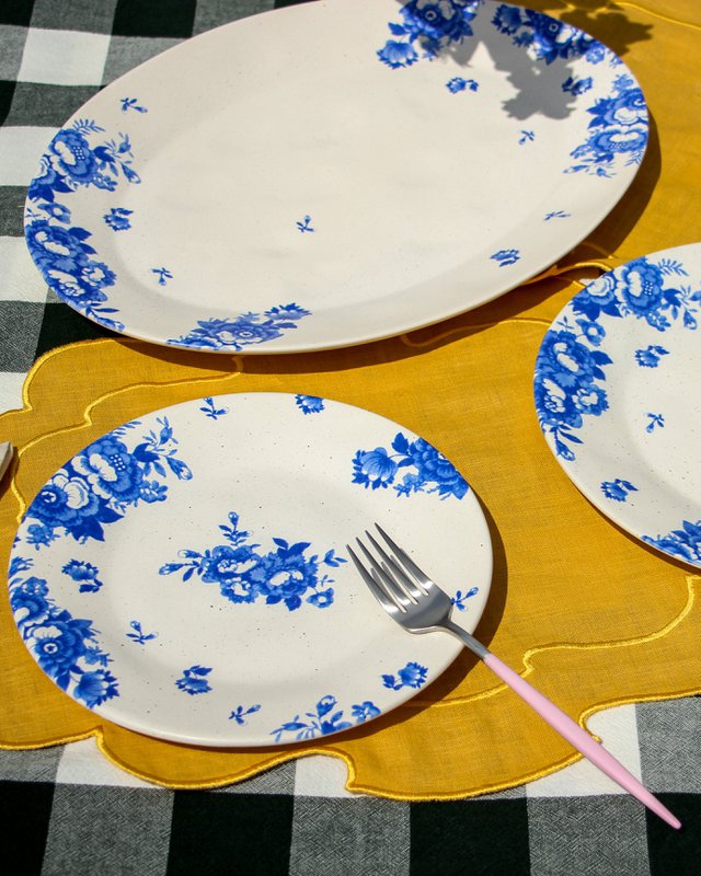 Serve Platter Vintage Flowers Blue