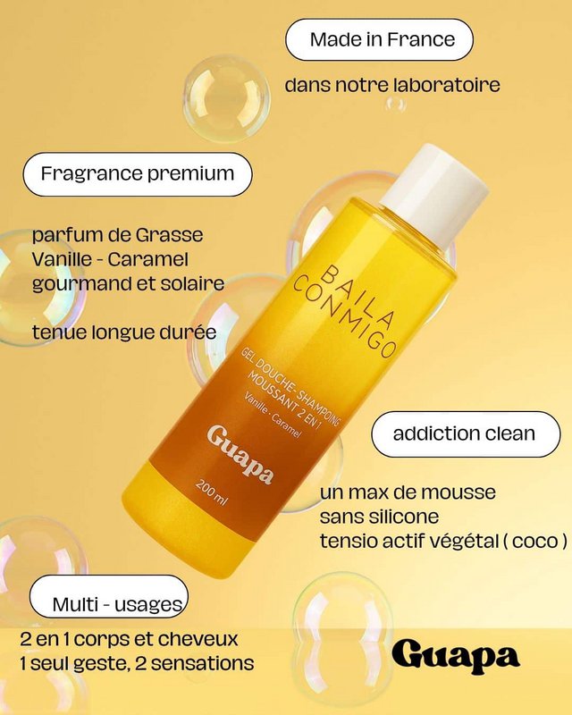 Shower gel - 2 in 1 foaming shampoo - GUAPA - Vanilla caramel