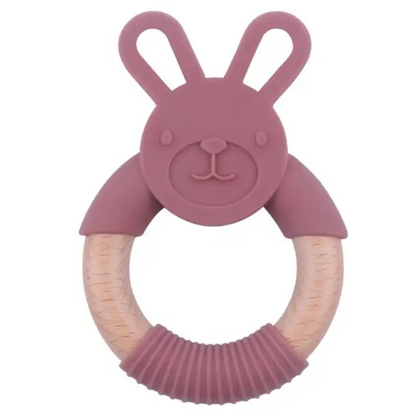 Anneau de dentition en bois et silicone pour bébé | Lapin | PRUNE