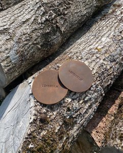 Leather coasters set of 4 round brown - hunter cowhide for glasses - Lundholm
