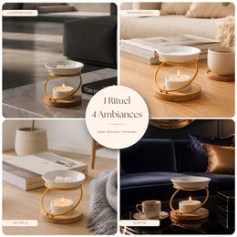 Simplicity Series perfume burner - Hula - Metal, Lacquered Ceramic and Bamboo - Gift Idea - Simple Modern Decoration