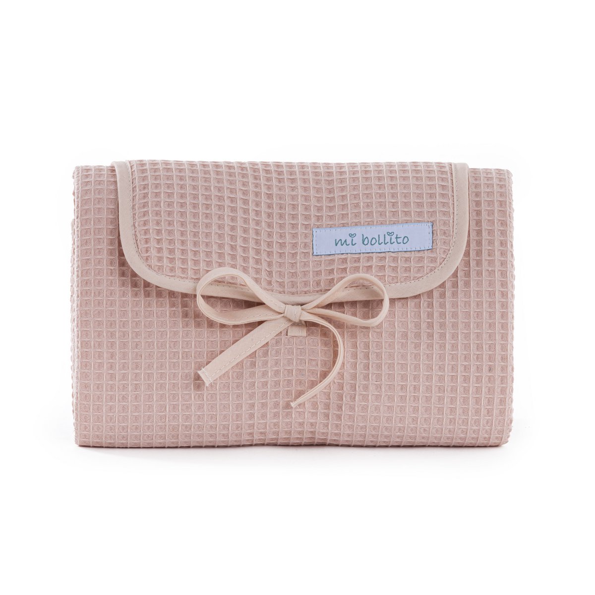 Portable, foldable and waterproof baby changing mat. 100% waffle cotton fabric. Easy to store in the mother's bag. Ideal for a newborn gift.