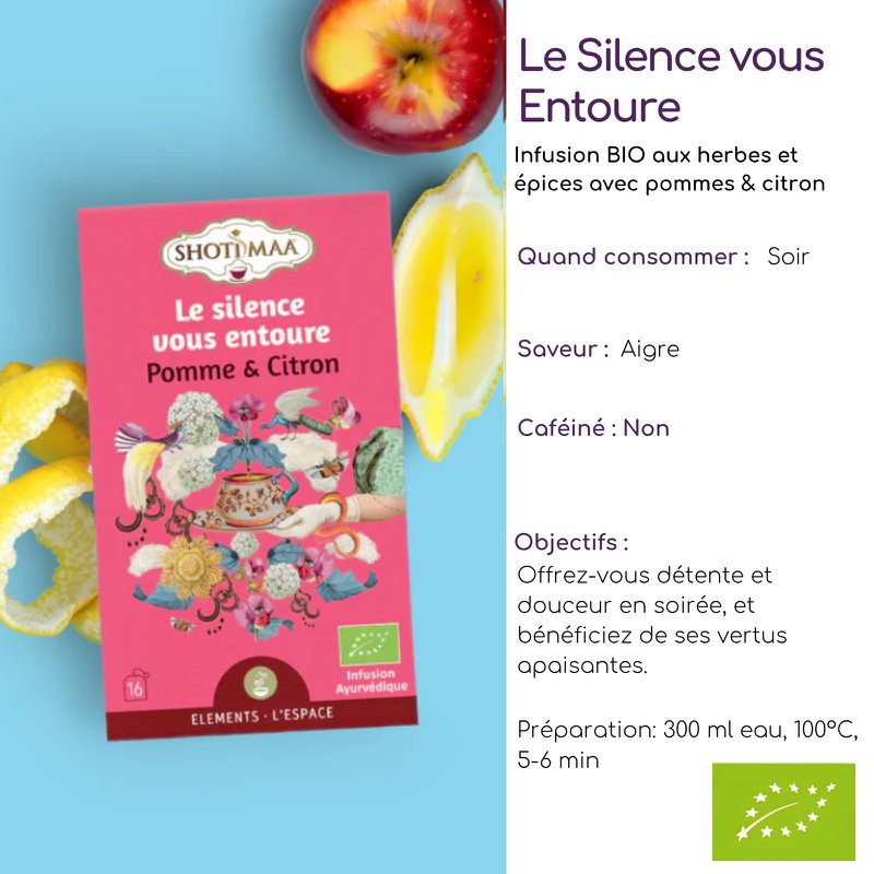 Organic Herbal Tea Le Silence Surrounds You – Soothing and Refreshing Well-Being Infusions - Honeybush, Apple and Lemon - Ideal Evening