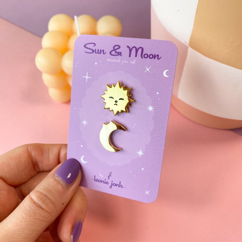 Sonne & Mond Mini-Pin-Set | Vergoldet | Harte Emaille-Pin | Pin-Brosche