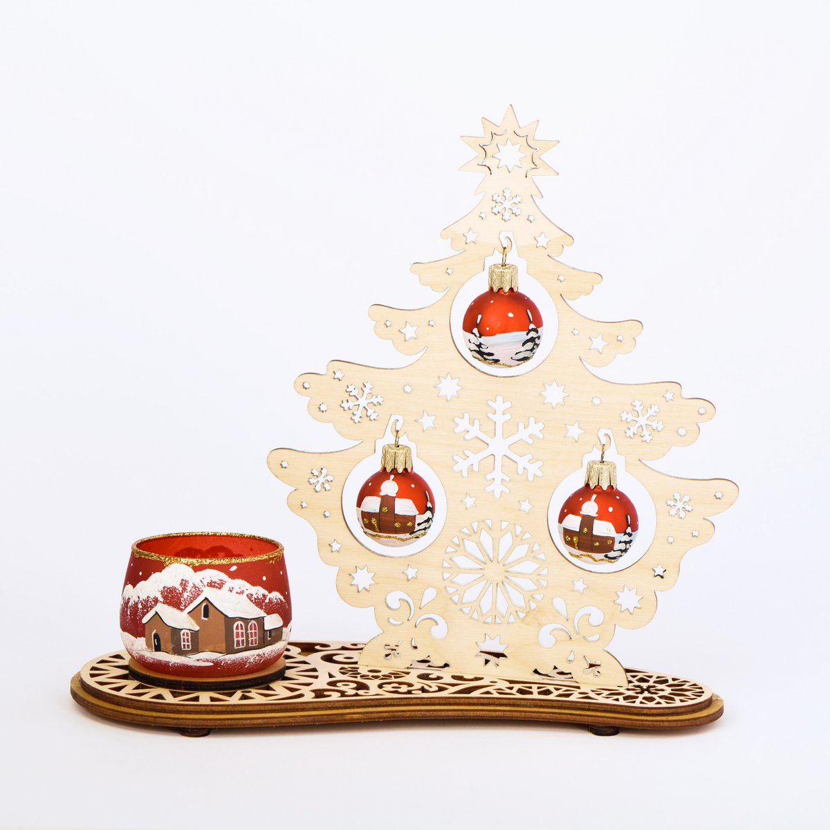 Tannenbaum Set mit Windlicht und Weihnachtskugeln