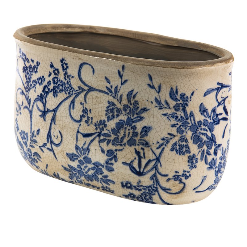 Bloempot 22x10x12 cm Blauw Wit Keramiek Bloemen Bloempot Binnen