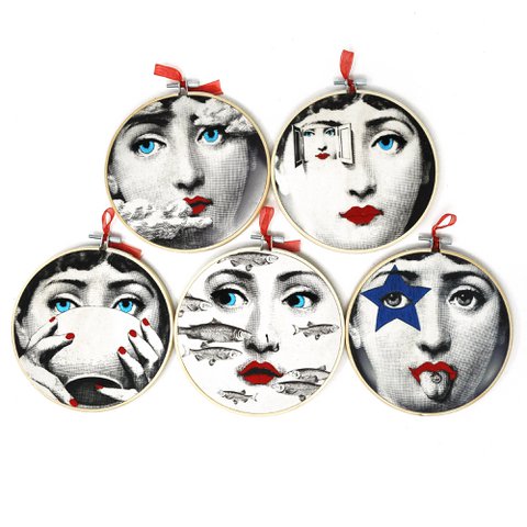 Fornasetti-Porträts 15 cm – besticktes Wandkunst-Set (5 Stück)
