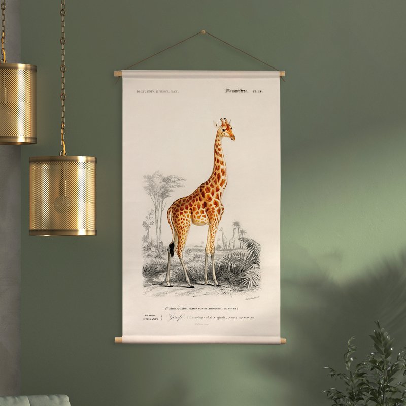 Póster textil con cordón de cuero - Ilustración Jirafa D'Orbigny 65x45 cm - paño de pared
