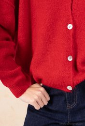 Dame cardigan - Premium kvalitet - Blød strik dyb V-hals med knapper - ALPACA/ULD - 23050