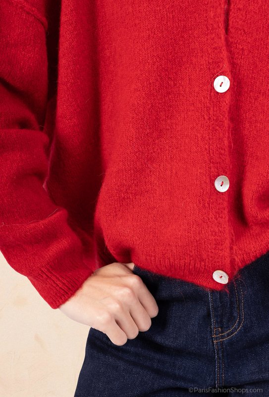 Dame cardigan - Premium kvalitet - Blød strik dyb V-hals med knapper - ALPACA/ULD - 23050