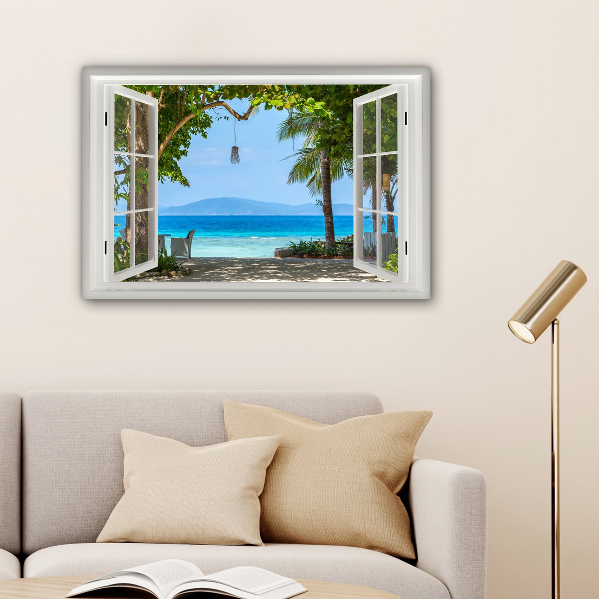 Pintura de lienzo - Decoración de pared - Vista - Boom - Sea - Palmada - Colinas - Playa - Azul