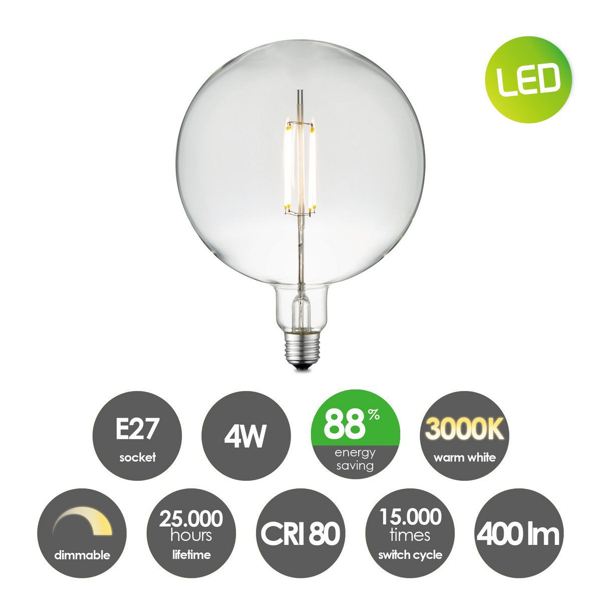 Home Sweet Home suspension bronze Saga Globe - G125 - dimmable E27 clair