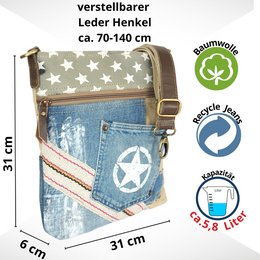 Bolso bandolera de mujer Sunsa. Bolso sostenible hecho de lona y jeans reciclados. Bolso bandolera vegano vintage. Bolso bandolera pequeño