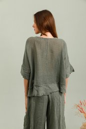 Gennembrudt bomuldsbluse og hørbund REF. 11932