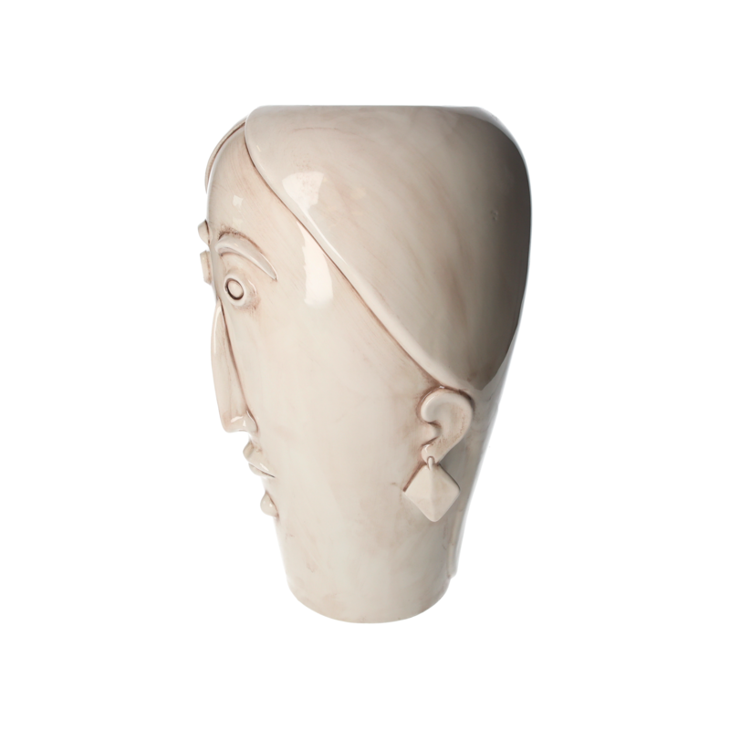 Antike weiße Frauenkopfvase, hergestellt in Italien, H 36 x Ø 24 cm