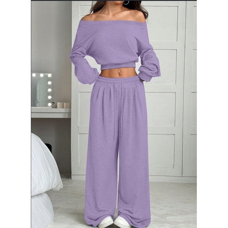 Damesmode slim-fit off-the-shoulder navel effen kleur casual broekpak