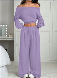 Damesmode slim-fit off-the-shoulder navel effen kleur casual broekpak