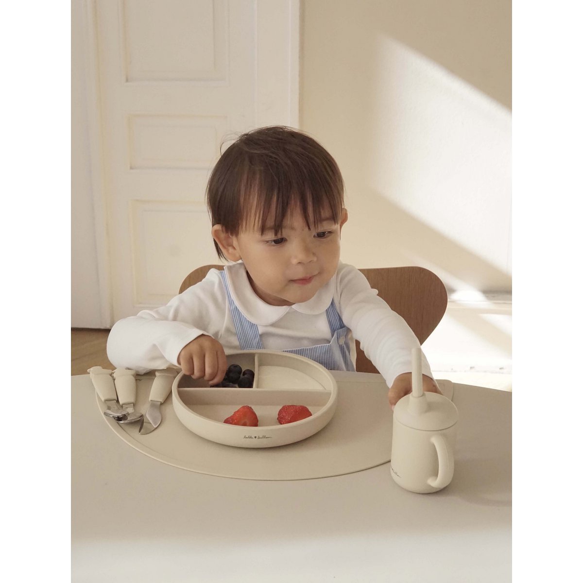 Silicone Divided Suction Plate - Oyster Beige