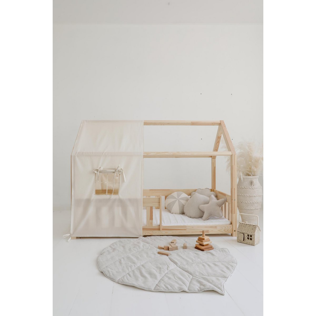 Canopy over bed in the shape of a house "Raw cotton", baby crib house, Decoration for boys's room, minimalist baby room, bohemian room decor