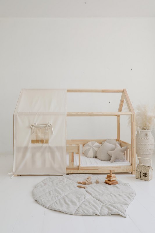 Canopy over bed in the shape of a house "Raw cotton", baby crib house, Decoration for boys's room, minimalist baby room, bohemian room decor
