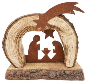 Galilee nativity scene made of spruce wood with LED light